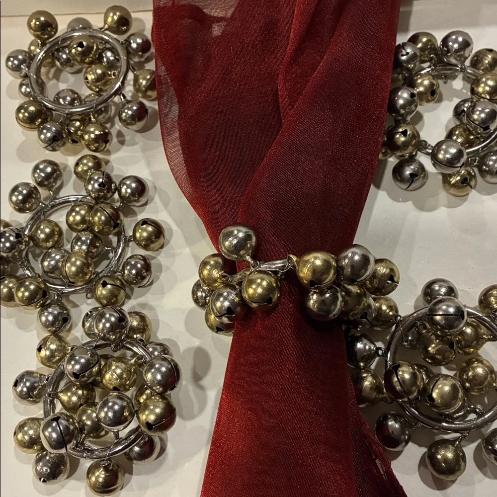 Jingle Bell Silver/Gold Napkin Rings Set/6 Holders Napkin Holders Set of 6